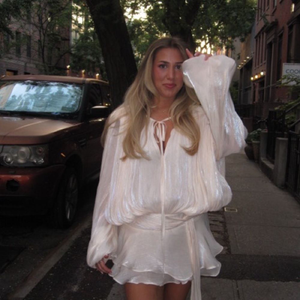 Eugénie Neutral Fully Pleated Ruffled Mini Dress